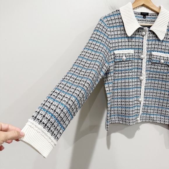 TALBOTS Mademoiselle Plaid Coatigan Sweater Tweed Pearl Buttons Size Medium - Picture 5 of 10